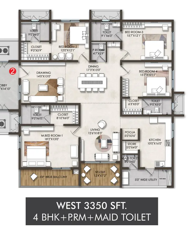 Floor Plan Suraj Bhan Fortune Grande Floor Plan SSI Fortune Grande - 4BHK (3350 sqft) West Facing