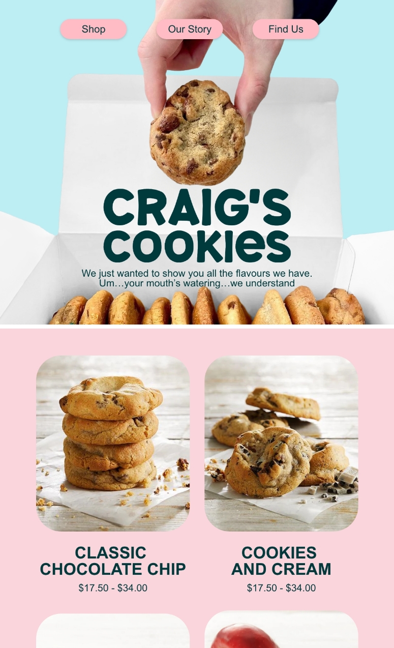 Email design for craig's cookies, klaviyo proposal
