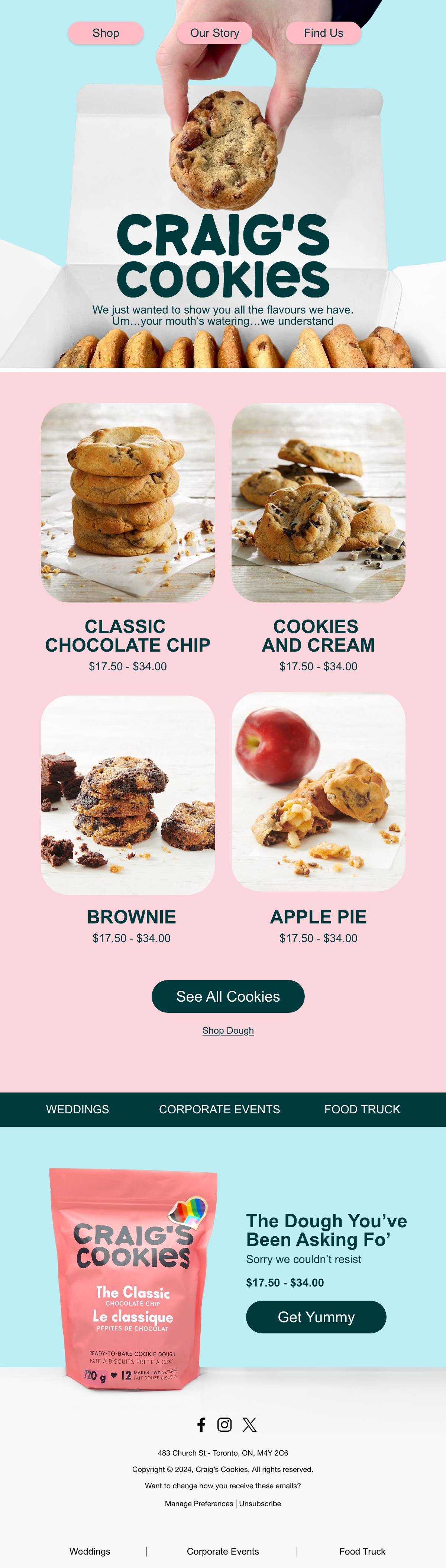 Proposal design for Craig's Cookies, Toronto, email marketing design 2