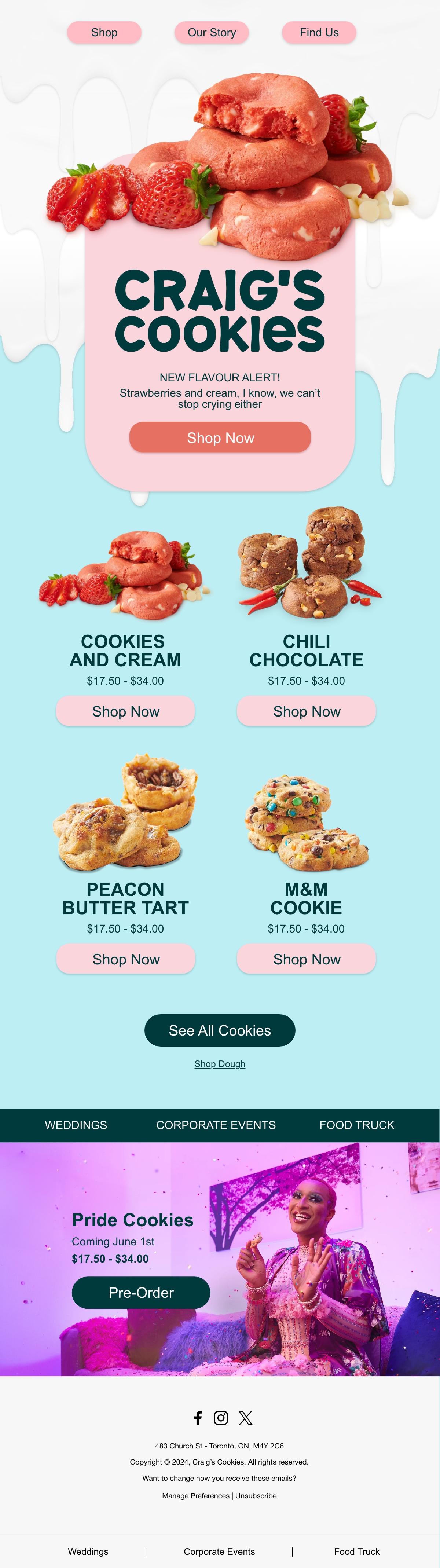 Proposal design for Craig's Cookies, Toronto, email marketing design