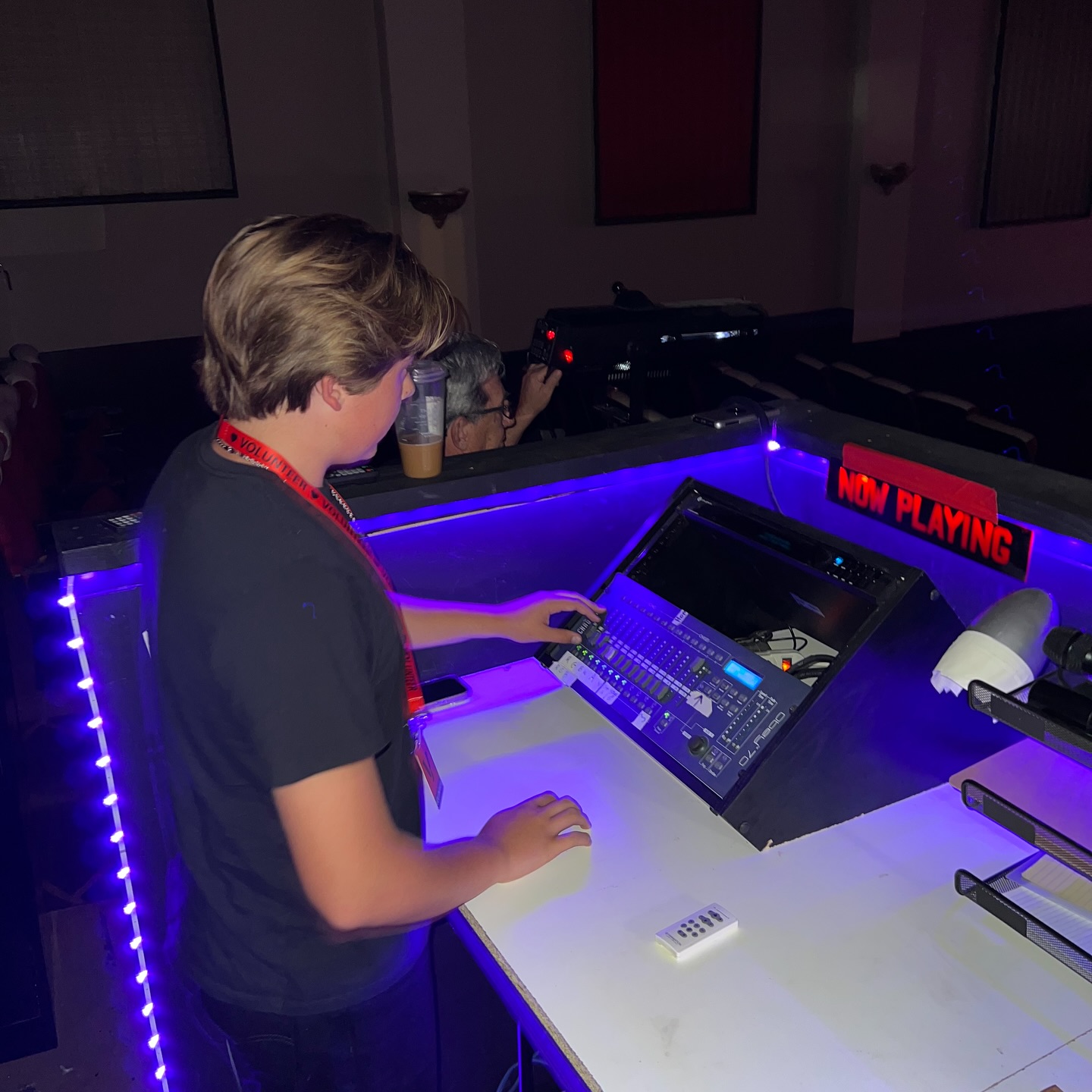 a volunteer working at the hemet theater