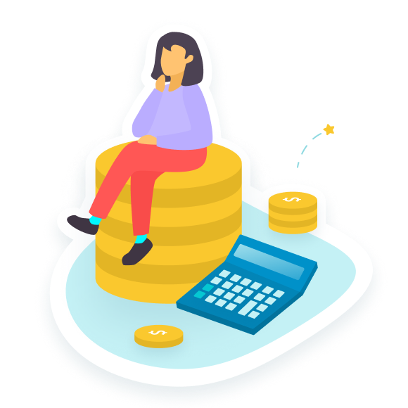Illustration of a lady thinking about money