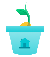 Pot plant with house deposit goal icon on front