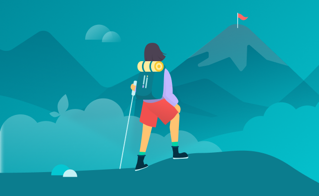 Illustration of a person climbing a mountain