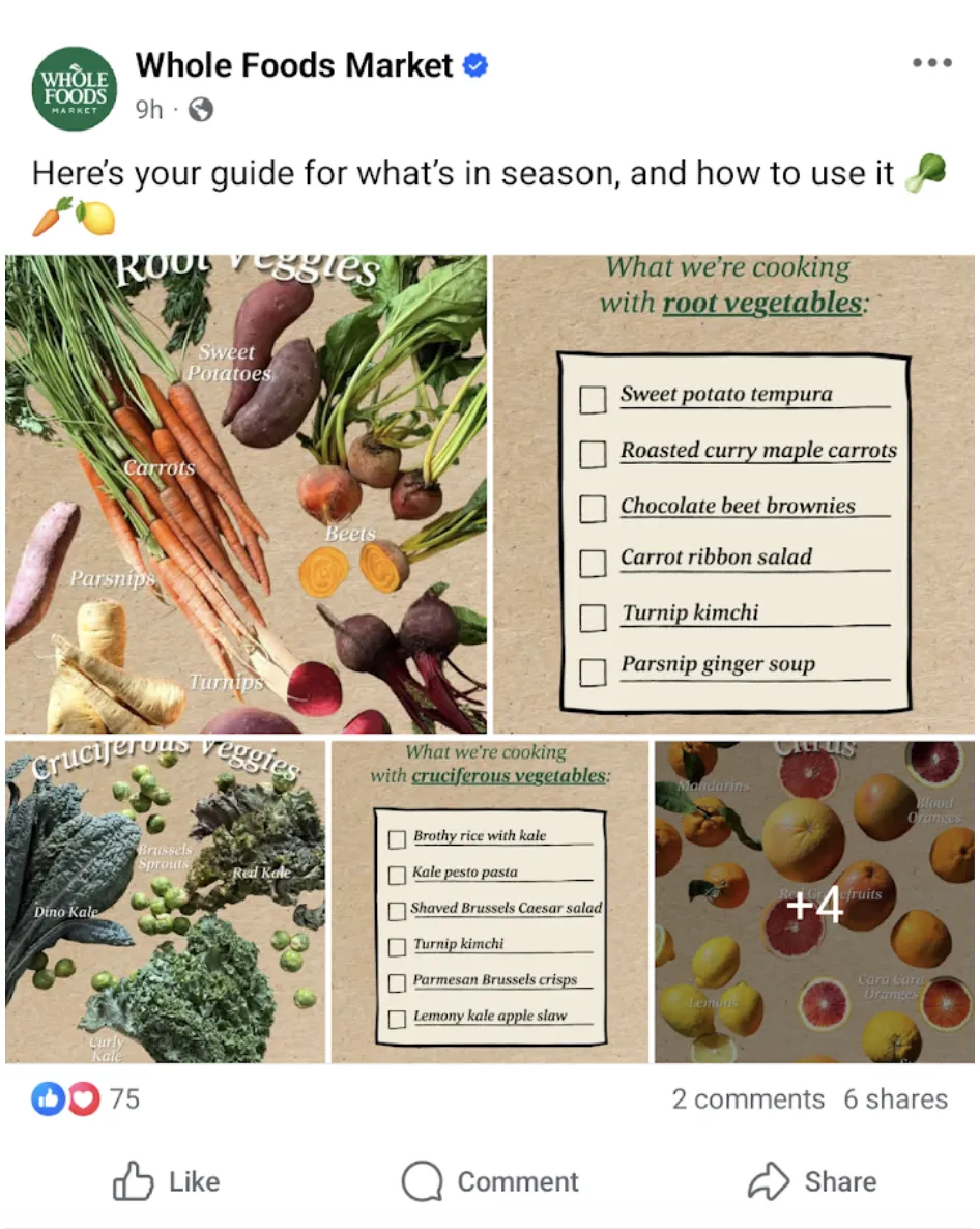 Whole Foods checklist facebook post