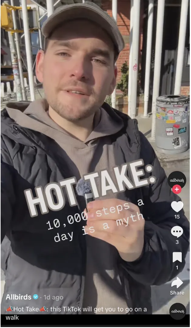 TikTok post from AllBirds talking about walking myths.