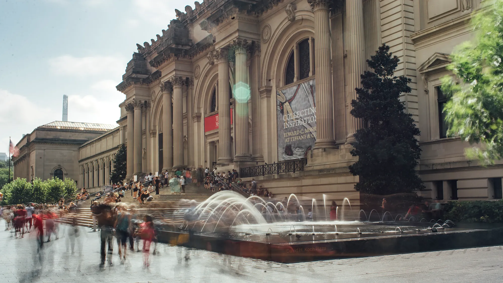 The exterior of the Metropolitan Museum of Art, showcasing its grand architecture and iconic steps.