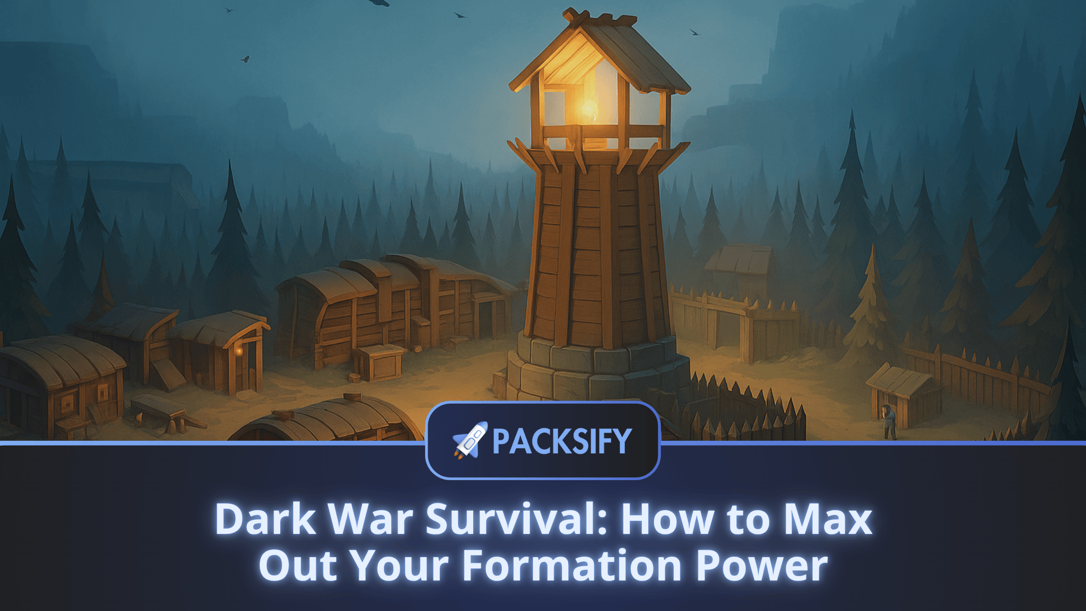 dark war survival blog banner with packsify logo
