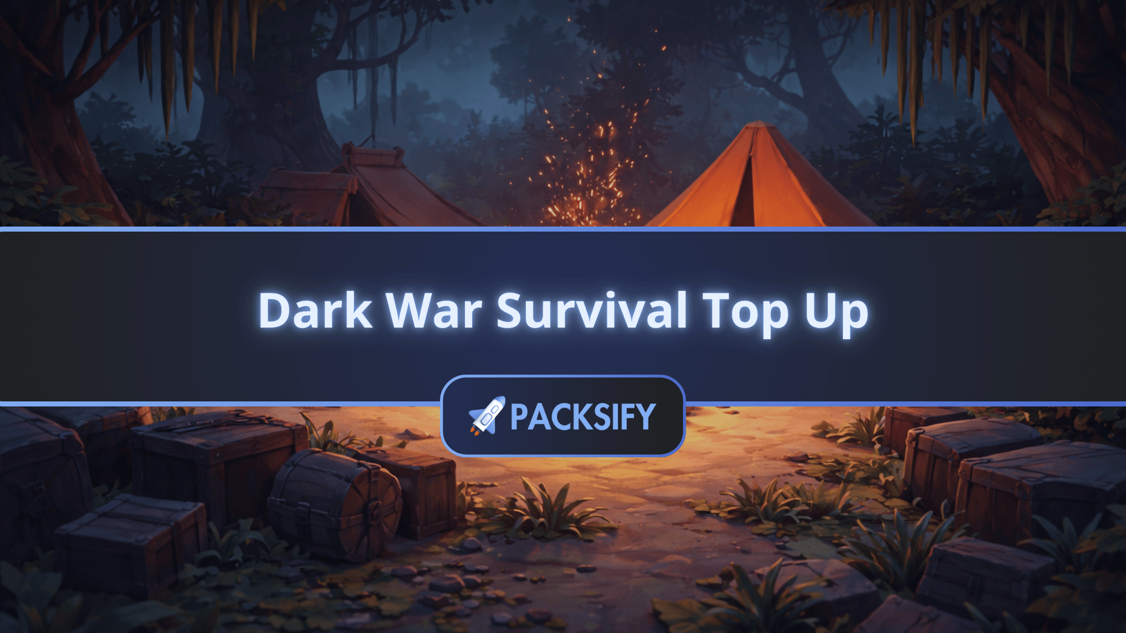 dark war survival game banner with packsify logo