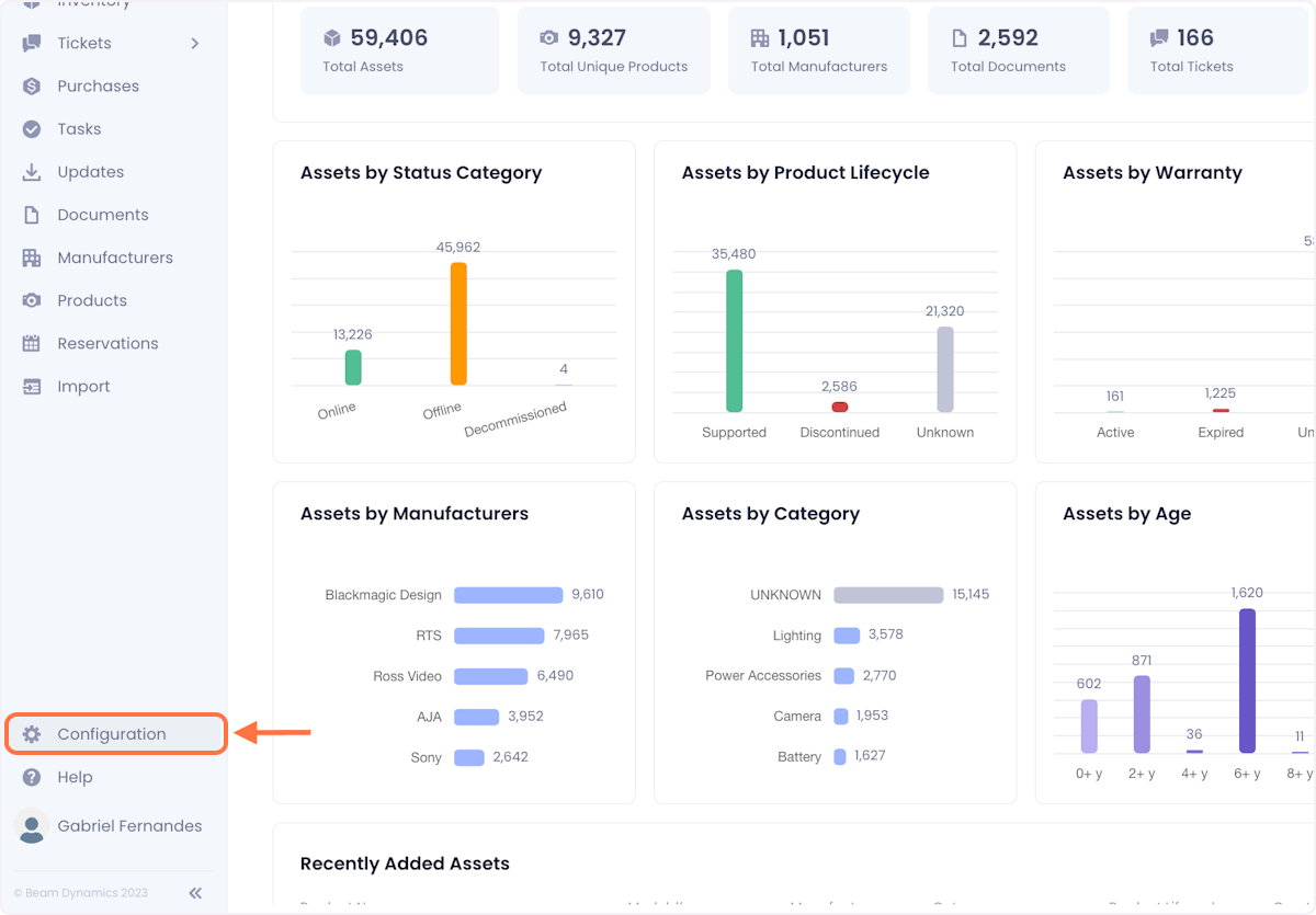 Click Configuration in the sidebar of your Beam workspace.