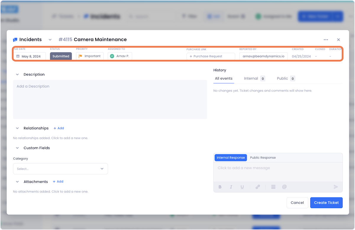 Setup the basic details of your ticket.