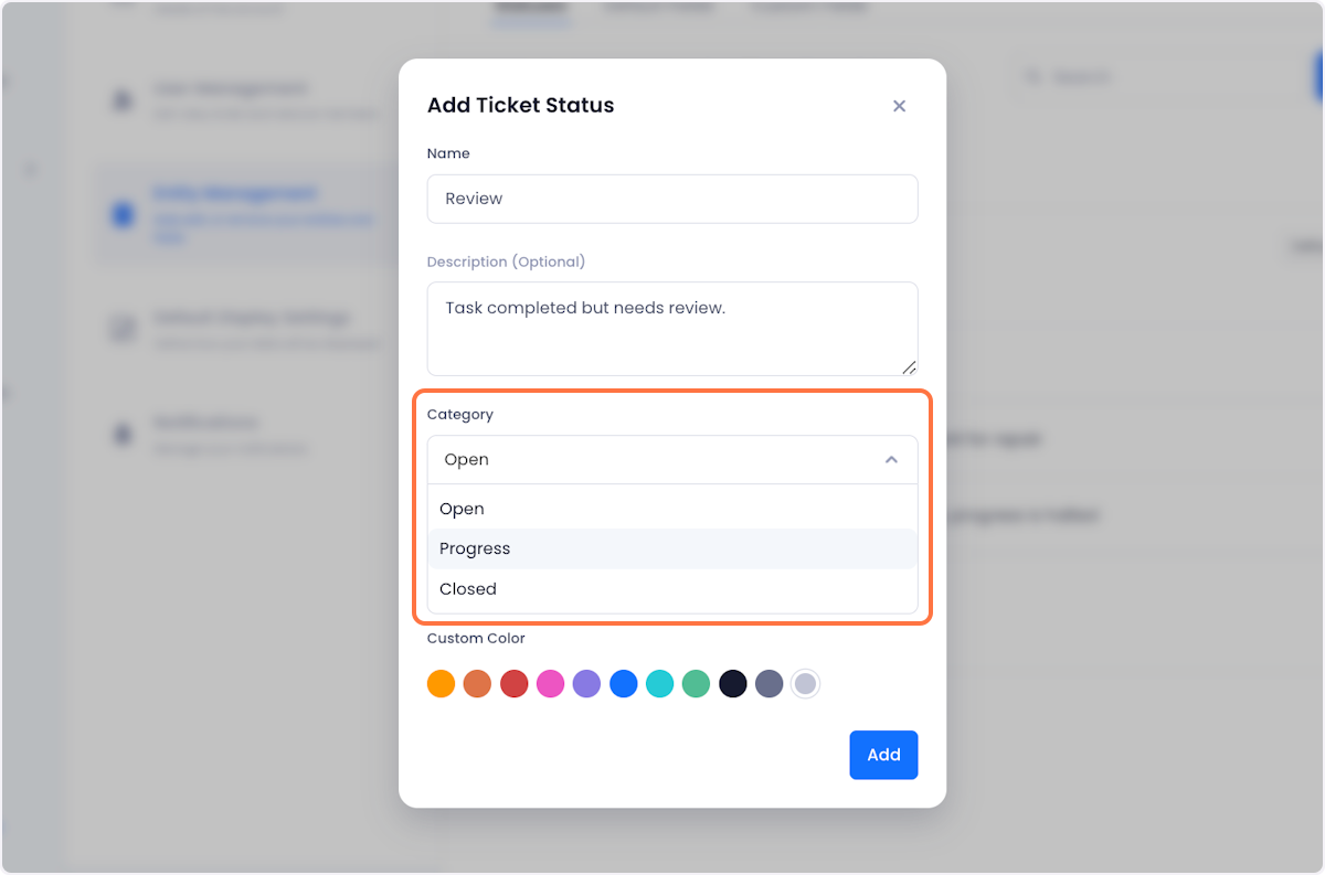 Select a status category for your status.