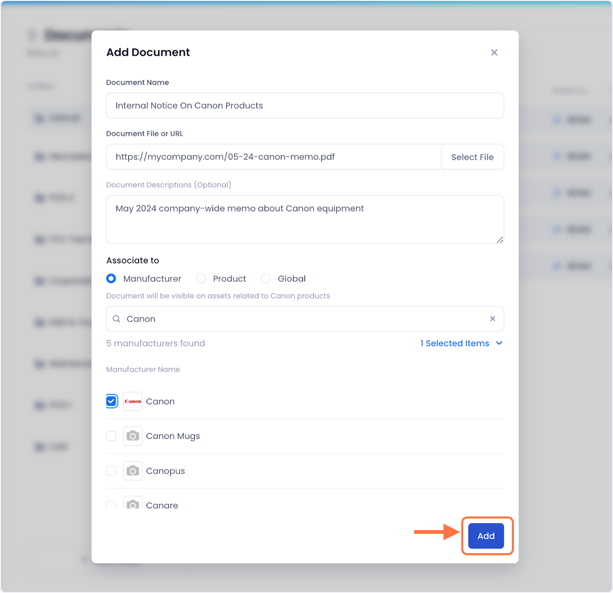 When you're satisfied with how your new document is setup, click Add to complete the process.