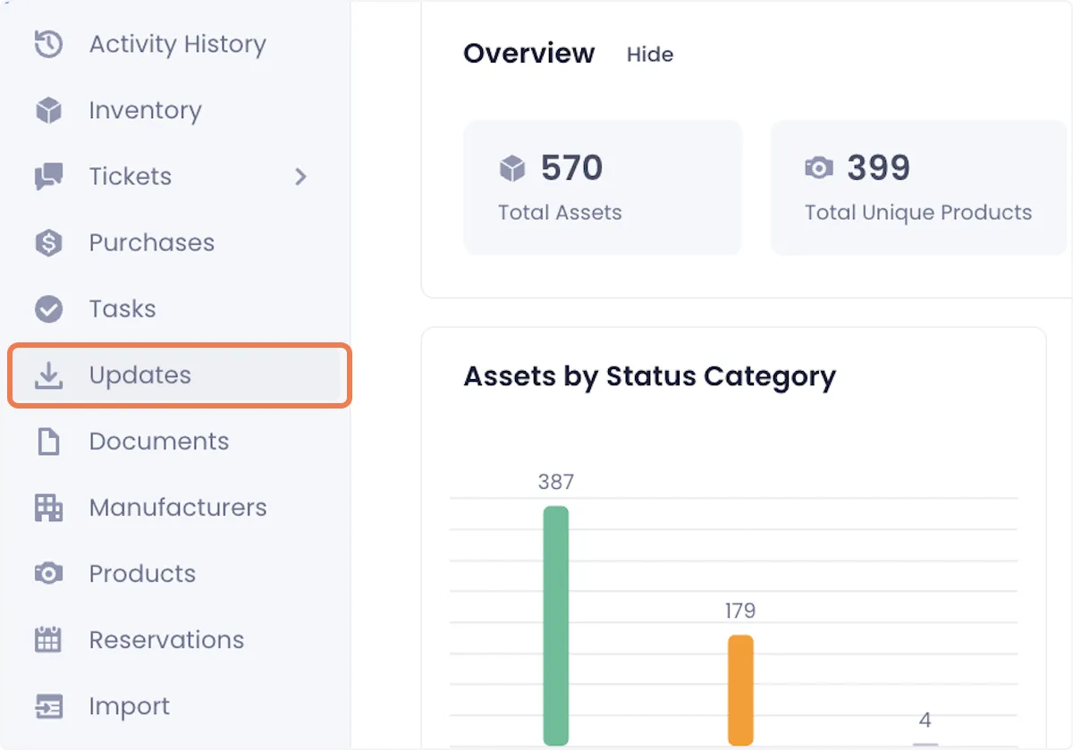 To access the Updates page, click on Updates in the side panel of your Beam workspace.