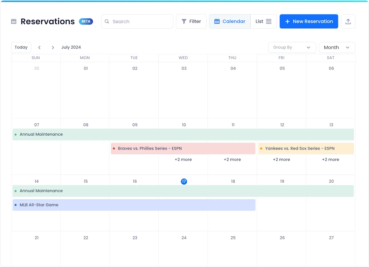 The calendar view view lets you see how past, present and future reservations are distributed across time making it easy for you to plan projects.