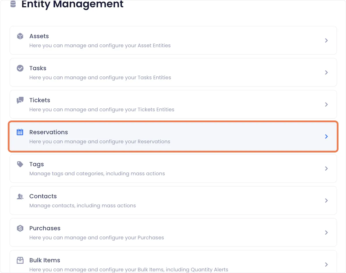 Select the Reservations entity.
