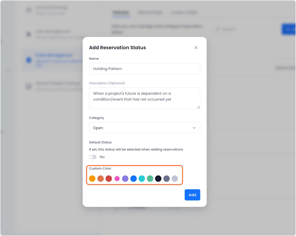 Finally, you can set a color for the status to make it more easily identifiable.