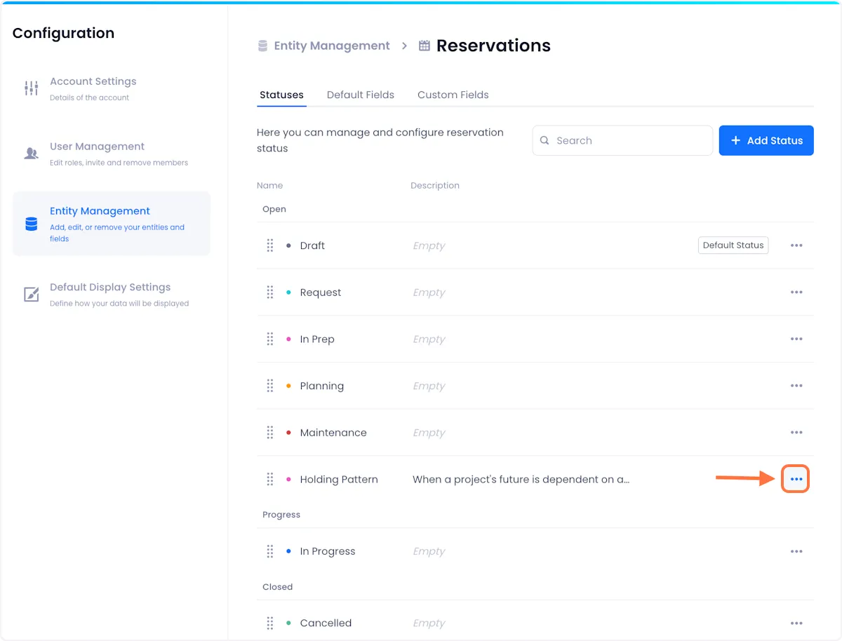 Click on the overflow menu associated with the status that you want to edit