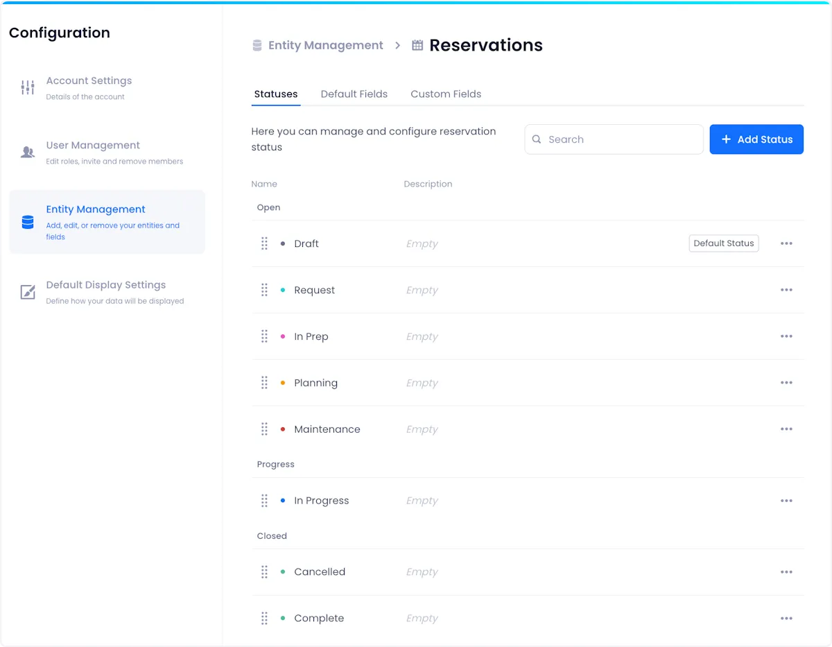 You will be taken to a screen where you can view, create and edit your reservation statuses.