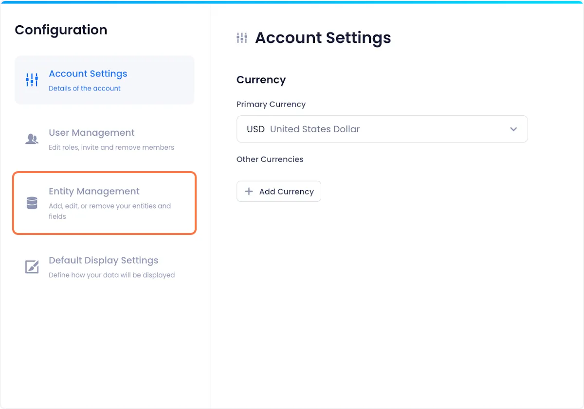 Click on Entity Management in the configuration menu.
