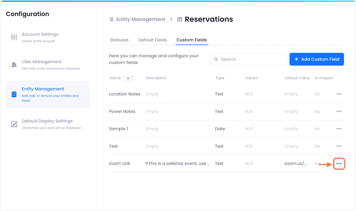 Click on the overflow menu associated with the field you want to edit.