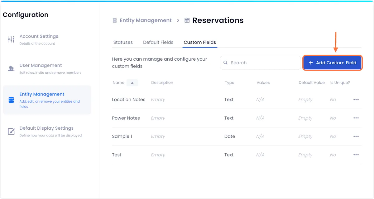 Click on Add Custom Field at the top right of the page.