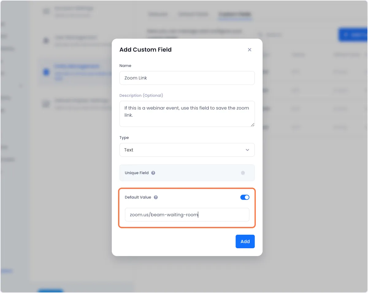 If you want to assign a default value to the field, toggle the default value option on and set the value.