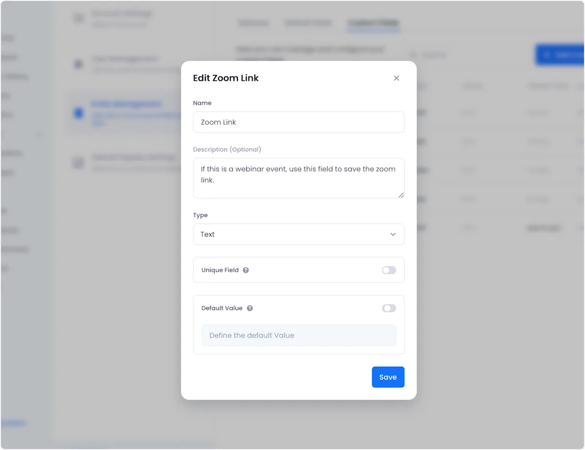 Make the changes that you want to make to the field in the Edit popup.
