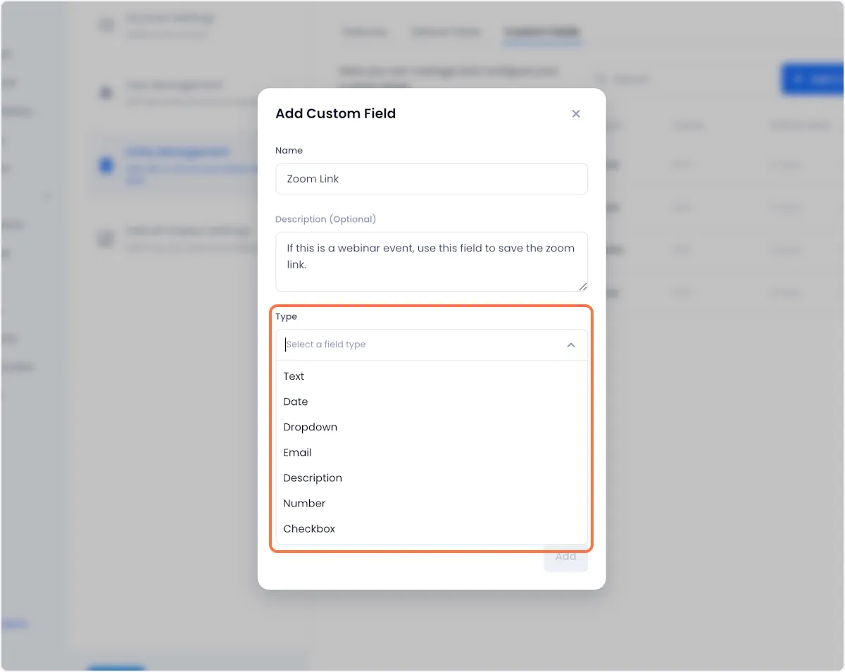 Next, give the field a type. this will define what sort of data it will store. Based on your selection Beam will automatically adjust the data validation and input UI for the field (e.g. if you select a date type, the input UI for the field will be a calendar).