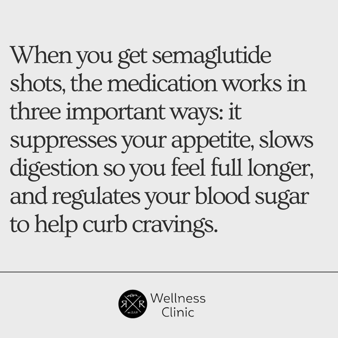 Quote explaining how semaglutide injections suppress appetite, slow digestion, and regulate blood sugar for weight loss