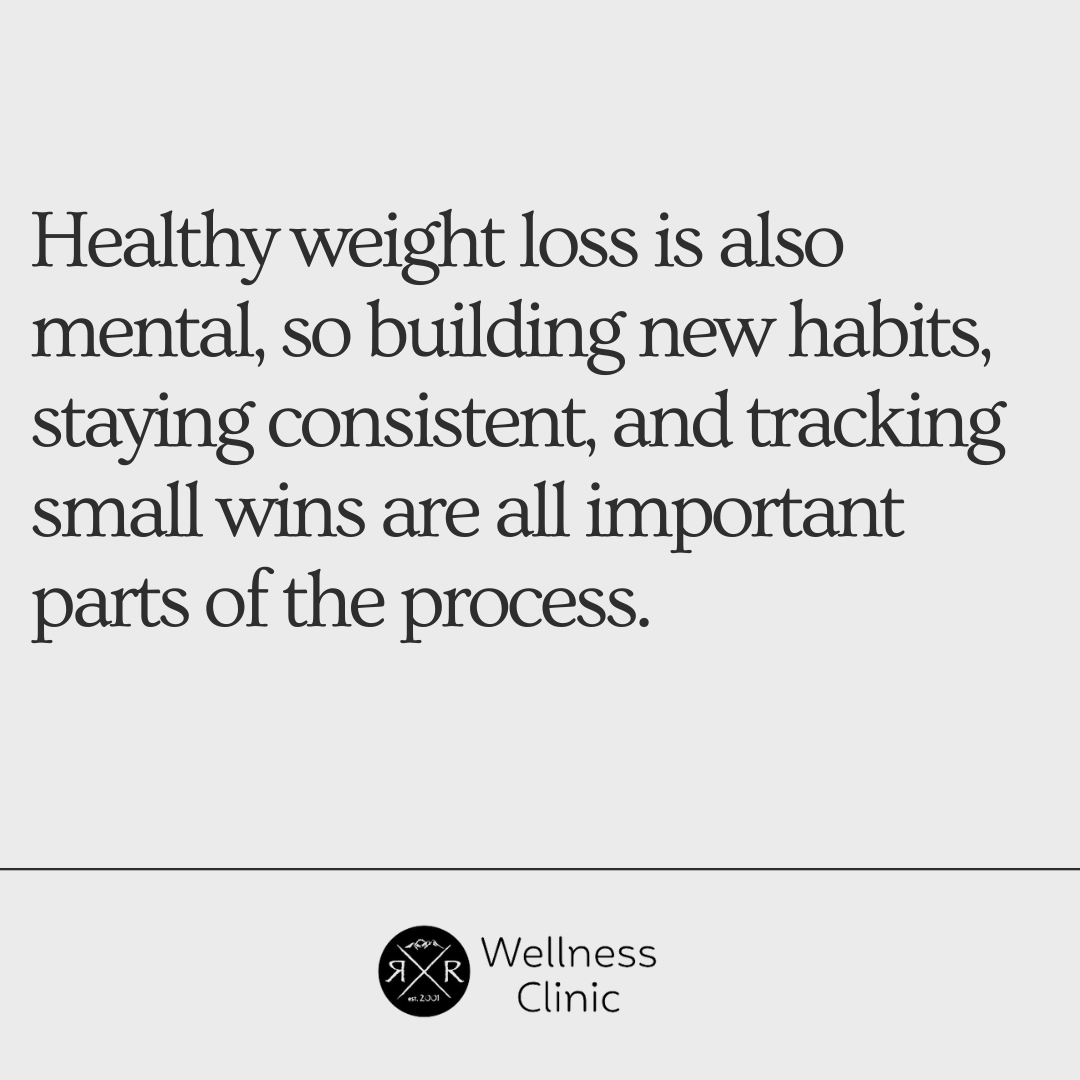 A graphic image showing how healthy weight loss is also mental and why guidance from a provider of semaglutide in Utah is needed