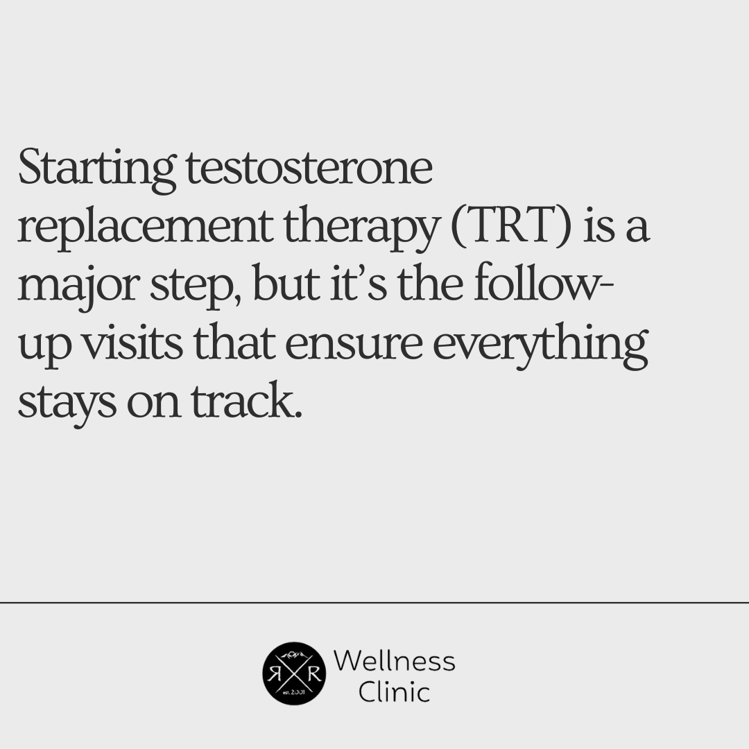 A graphic image about the importance of follow-up visits after getting TRT from a testosterone therapy near me clinic