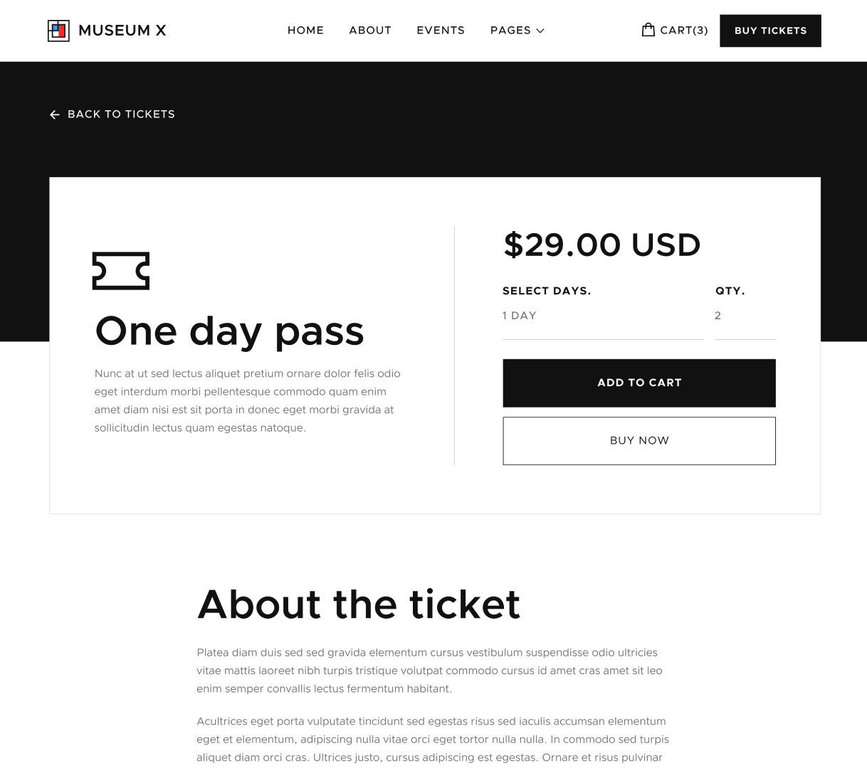 Ticket Single - Museum X Webflow Template