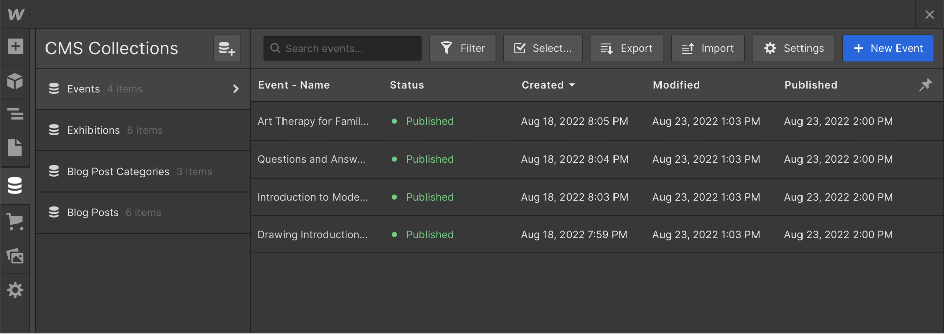 CMS Collection - Museum X Webflow Template