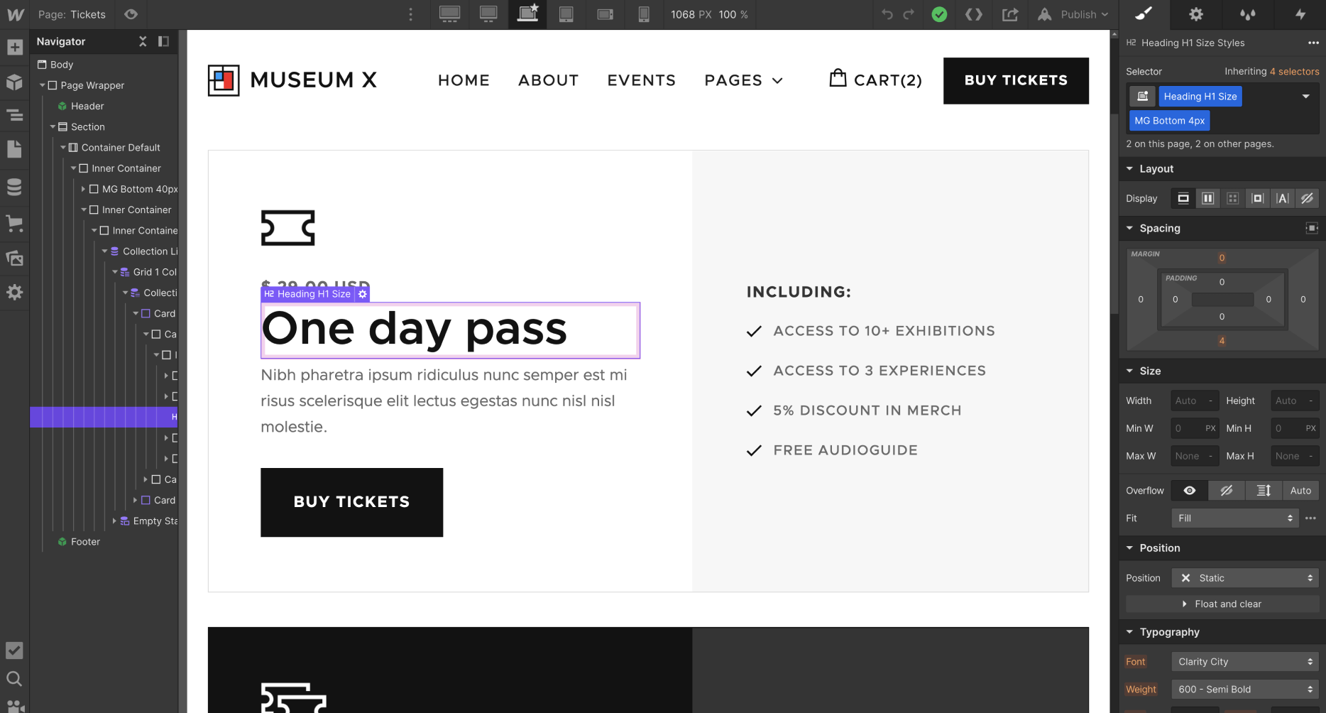eCommerce Page - Museum X Webflow Template