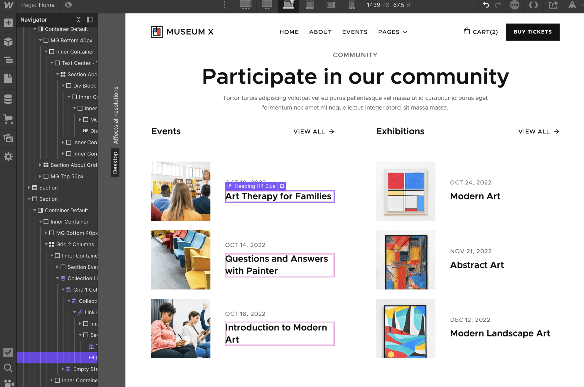 CMS Content - Museum X Webflow Template