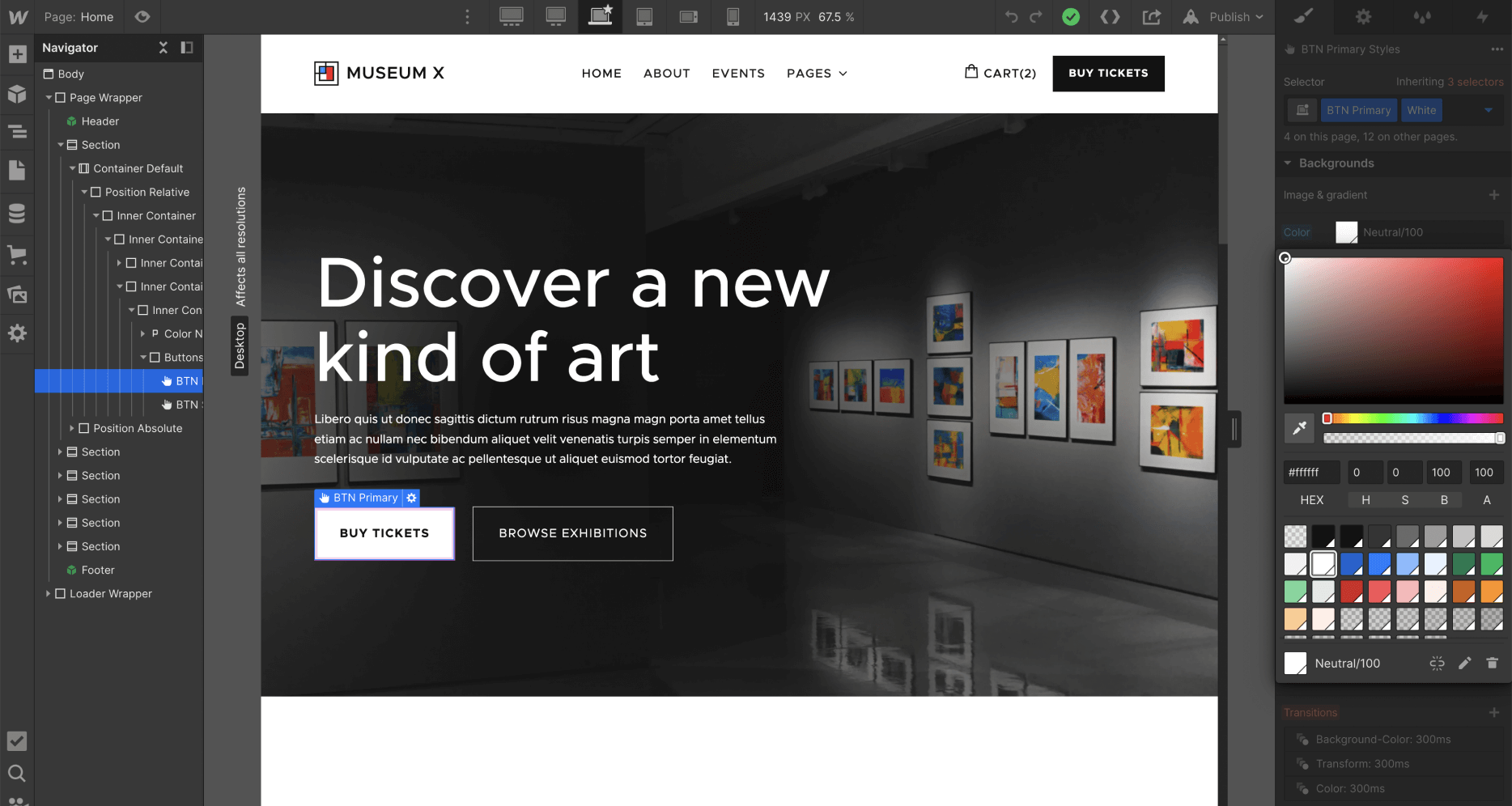 Colors - Museum X Webflow Template