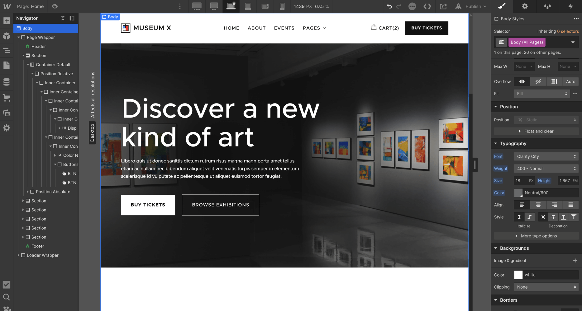 Typography - Museum X Webflow Template
