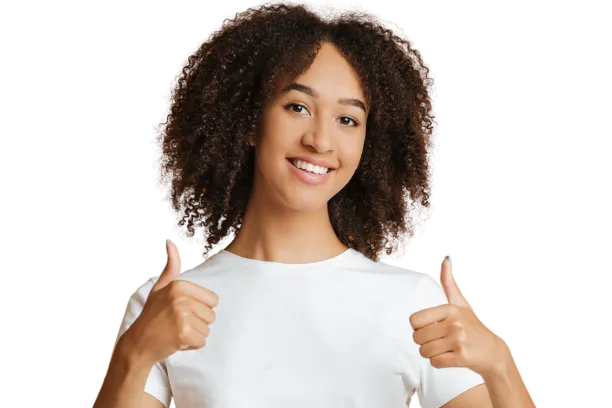 Smiling woman with two thumbs up