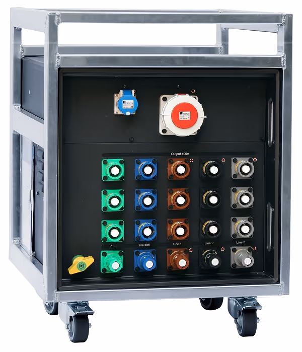 INDU-ELECTRIC THERMOLENE® distribuidor eléctrico Powerlock Splitter Tourpack en bastidor de aluminio – 400A