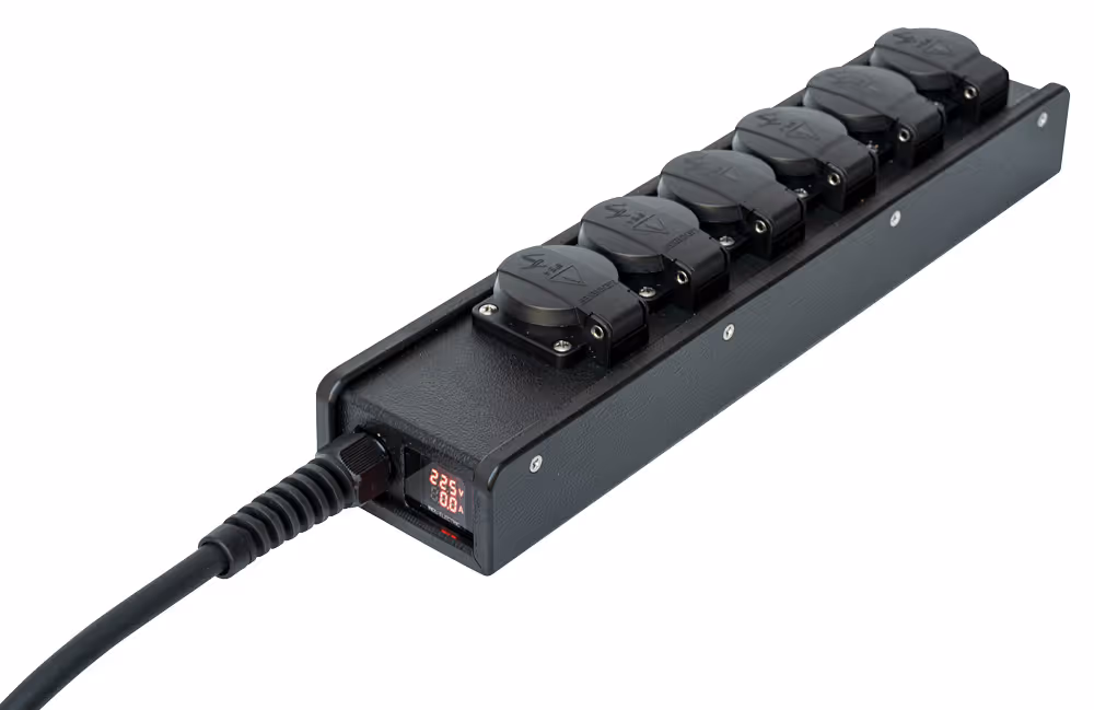 INDU-ELECTRIC THERMOLENE® regleta de enchufes – Schuko / bloque Schuko de 6 salidas con medidor V/A digital