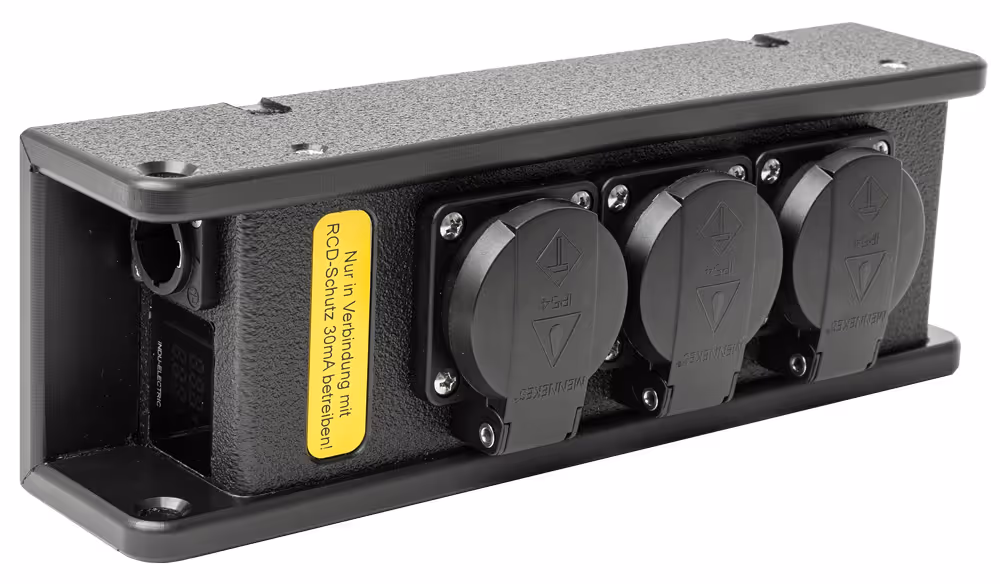 INDU-ELECTRIC THERMOLENE® regleta de enchufes – True1 / bloque Schuko de 3 salidas con medidor V/A digital