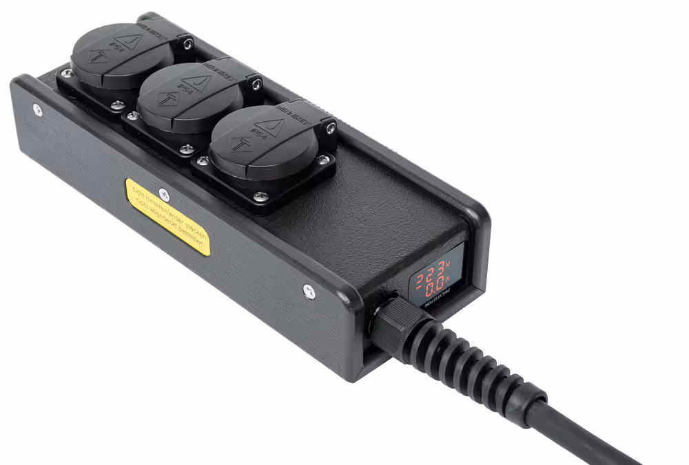 INDU-ELECTRIC THERMOLENE® regleta de enchufes – Schuko / bloque Schuko de 3 salidas con medidor V/A digital