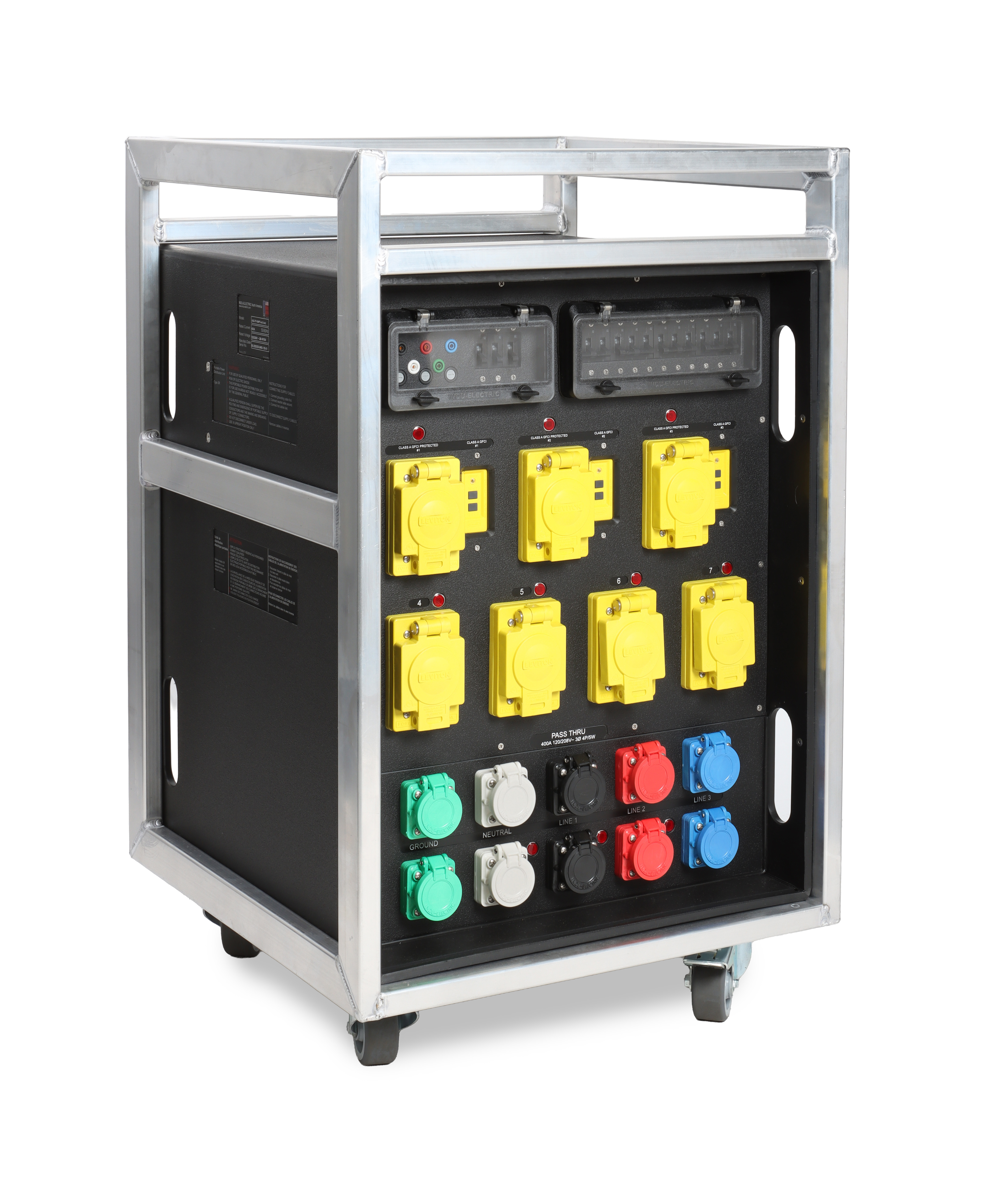 INDU-ELECTRIC Rain-Tight 4-Way 100A Cam / L21-20 Twist-lock / NEMA 520 GFCI Combo Tourpack