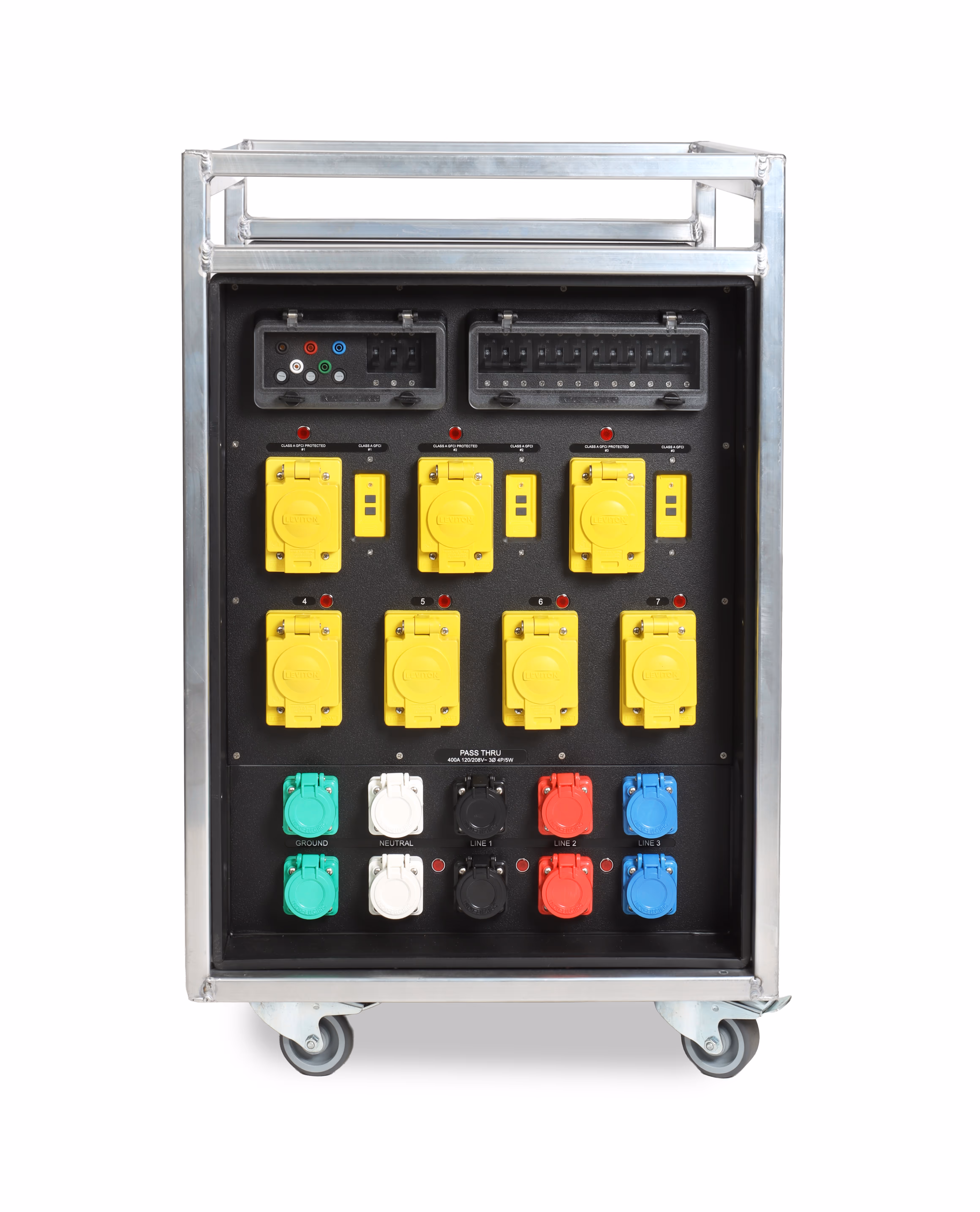 INDU-ELECTRIC Rain-Tight 4-Way 100A Cam / L21-20 Twist-lock / NEMA 520 GFCI Combo Tourpack