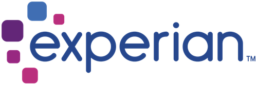 Experian company logo with stylized purple and blue squares to the left of the name.