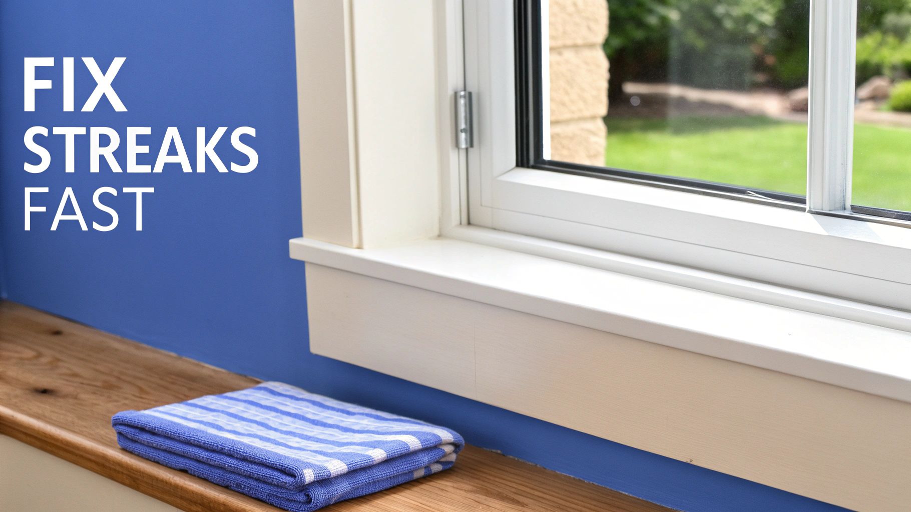 A close-up shot of a person using a dry, lint-free cloth to detail the corner of a window, removing any leftover moisture.