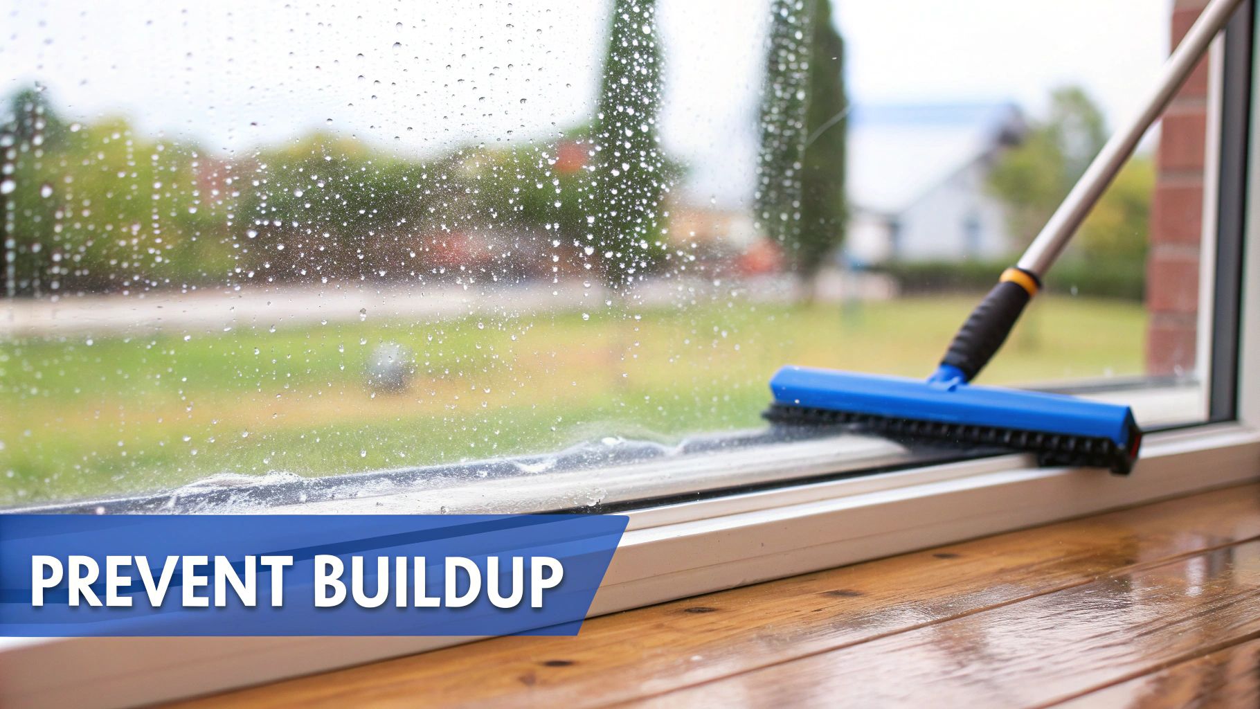 A hydrophobic coating on a window causes water to bead up and roll off.