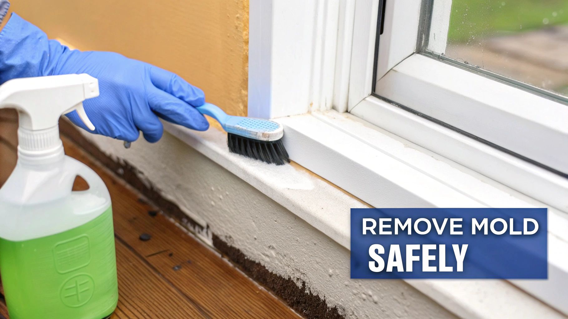 Moldy sill before and after