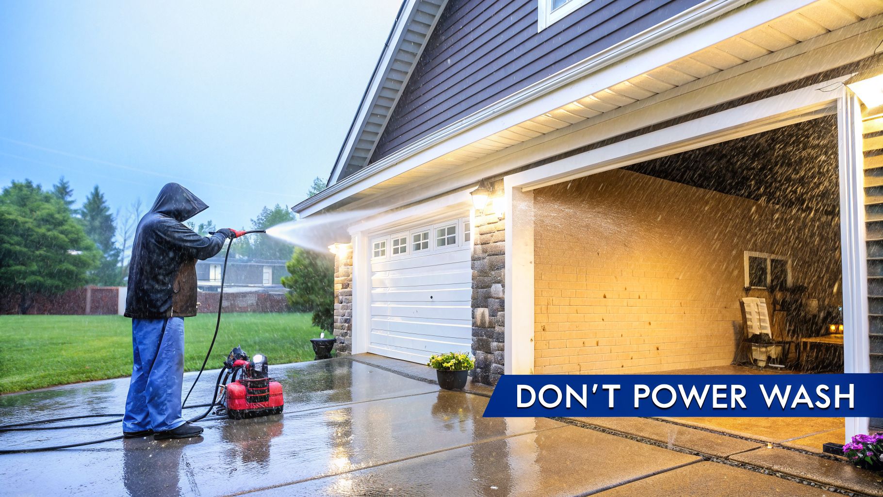 can you power wash in the rain